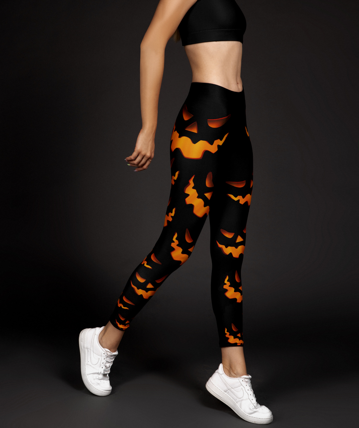 Leggings de Halloween Calabaza Oscura con estampado de calabazas en naranja y negro – imagen 3