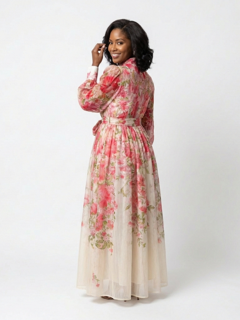 Vestido maxi floral y transparente con mangas largas Cressida - Juliaver Madrid (vista 6)