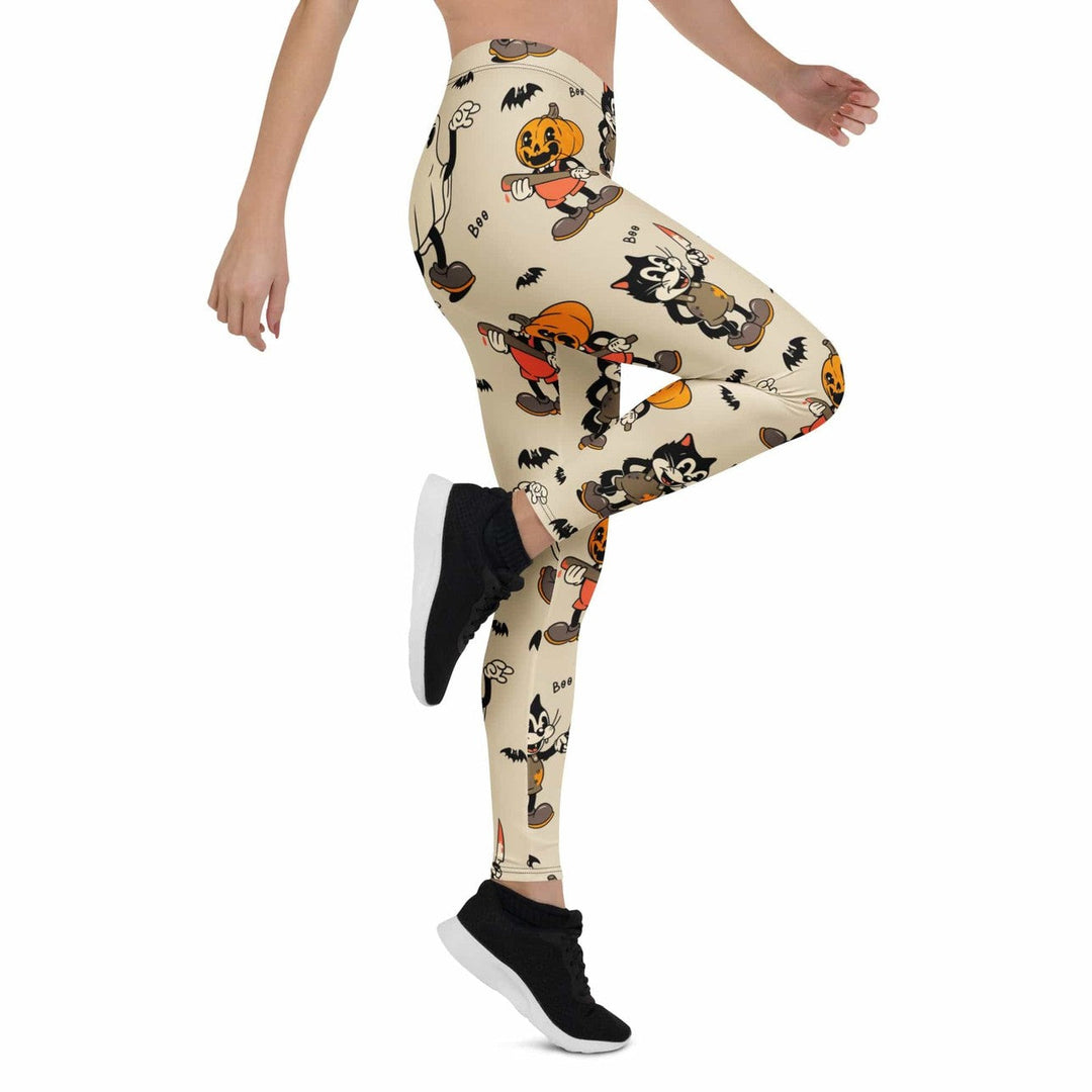 Leggings de Halloween Halloween Retro con estampado retro de gatos, fantasmas y calabazas – imagen 9