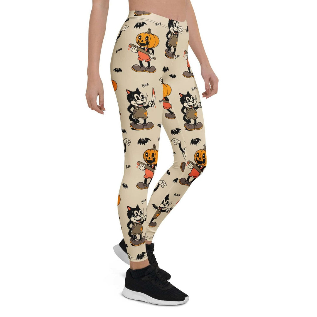 Leggings de Halloween Halloween Retro con estampado retro de gatos, fantasmas y calabazas – imagen 7