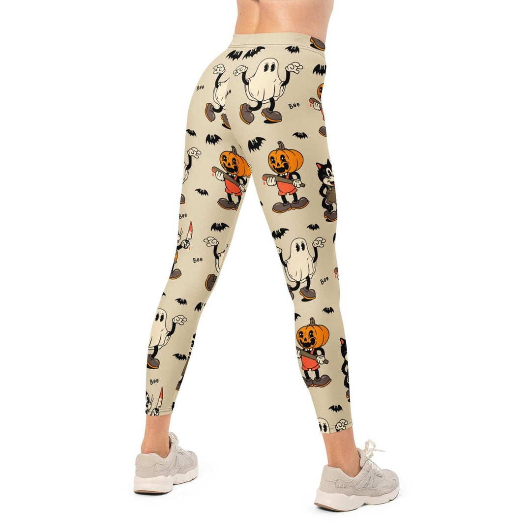 Leggings de Halloween Halloween Retro con estampado retro de gatos, fantasmas y calabazas – imagen 5