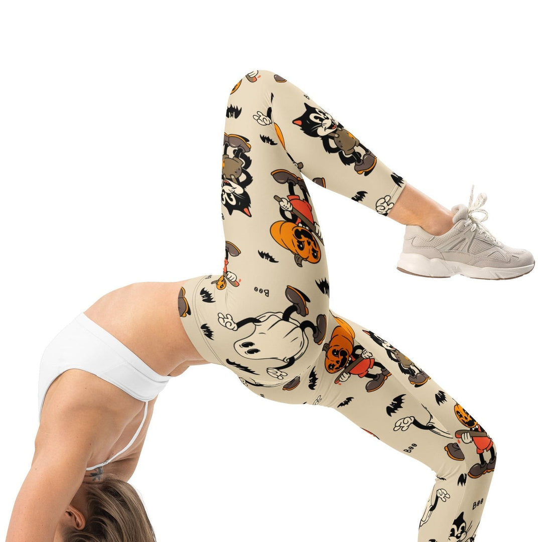 Leggings de Halloween Halloween Retro con estampado retro de gatos, fantasmas y calabazas – imagen 11