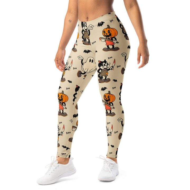 Leggings de Halloween Halloween Retro con estampado retro de gatos, fantasmas y calabazas – imagen 2
