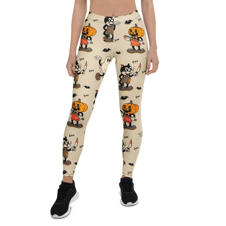 Leggings de Halloween Halloween Retro con estampado retro de gatos, fantasmas y calabazas – imagen 4