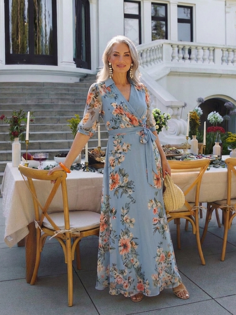 Vestido Maxivestido Floral con Escote en V Elowen - Juliaver Madrid (vista 7)