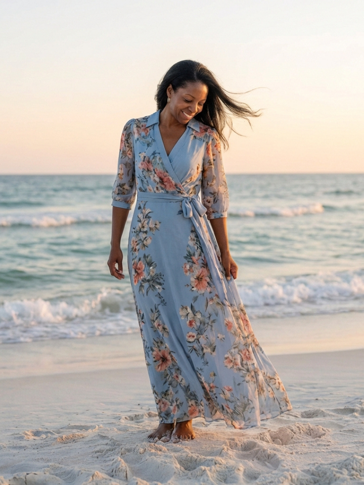 Vestido Maxivestido Floral con Escote en V Elowen - Juliaver Madrid (vista 6)